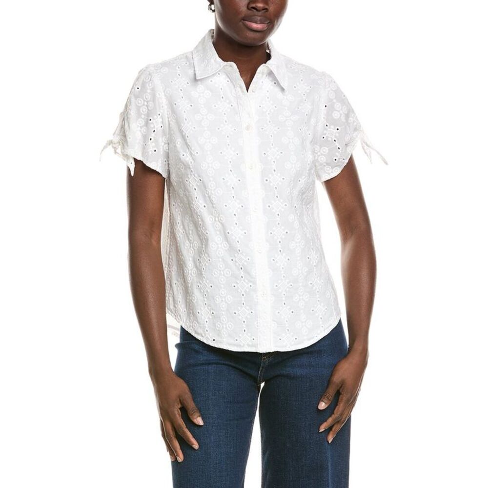 Jones New York Womens  Button Tie Sleeve Blouse, White